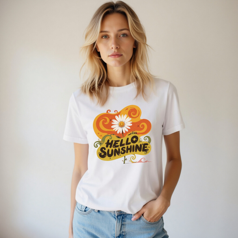 Unisex Staple T-Shirt - Hello Sunshine Flower Graphic Tee, Comfort Fit - Image 4