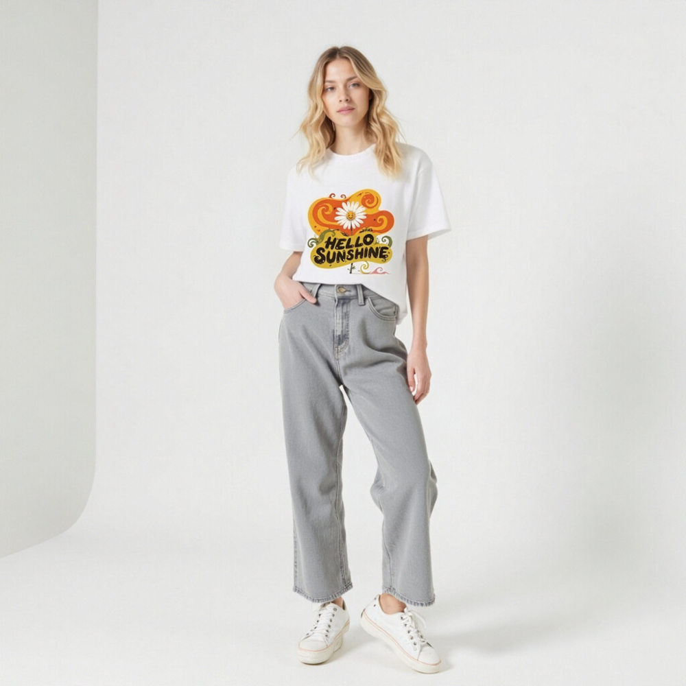 Unisex Staple T-Shirt - Hello Sunshine Flower Graphic Tee, Comfort Fit - Image 8