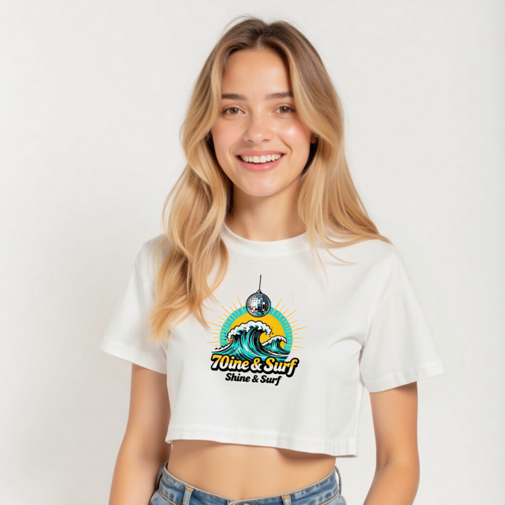 70ine & Surf Women's Crop Top - Disco Wave Design, Shine & Surf - Image 4