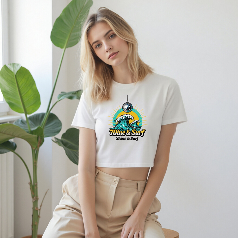 70ine & Surf Women's Crop Top - Disco Wave Design, Shine & Surf - Image 8