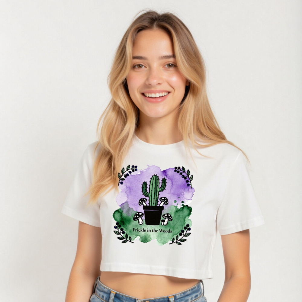 Women's Crop Top - Prickle in the Woods Cactus & Mushrooms Design - Image 4