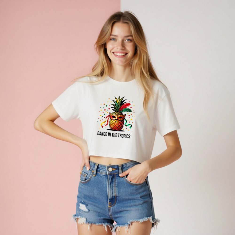 Women's Crop Top - Pineapple Mask Dance in the Tropics Tropical Party Shirt - Image 7