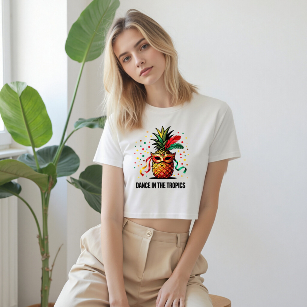Women's Crop Top - Pineapple Mask Dance in the Tropics Tropical Party Shirt - Image 8