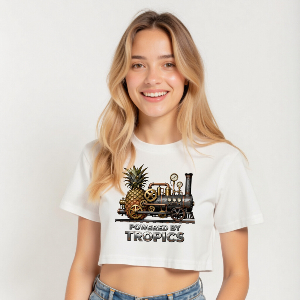 Women's Crop Top - Steampunk Pineapple Train, Powered by Tropics - Image 4