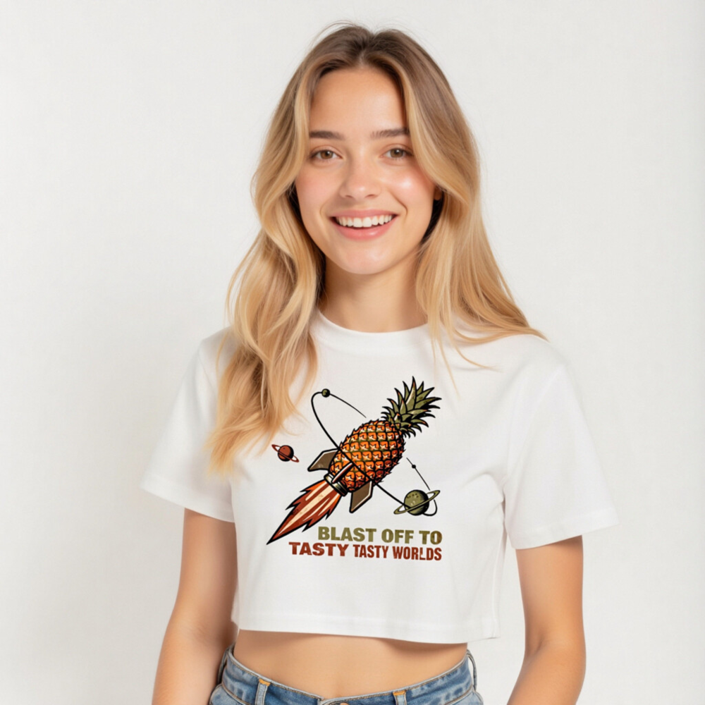 Women's Pineapple Rocket Crop Top - Blast Off to Tasty Tasty Worlds - Image 3