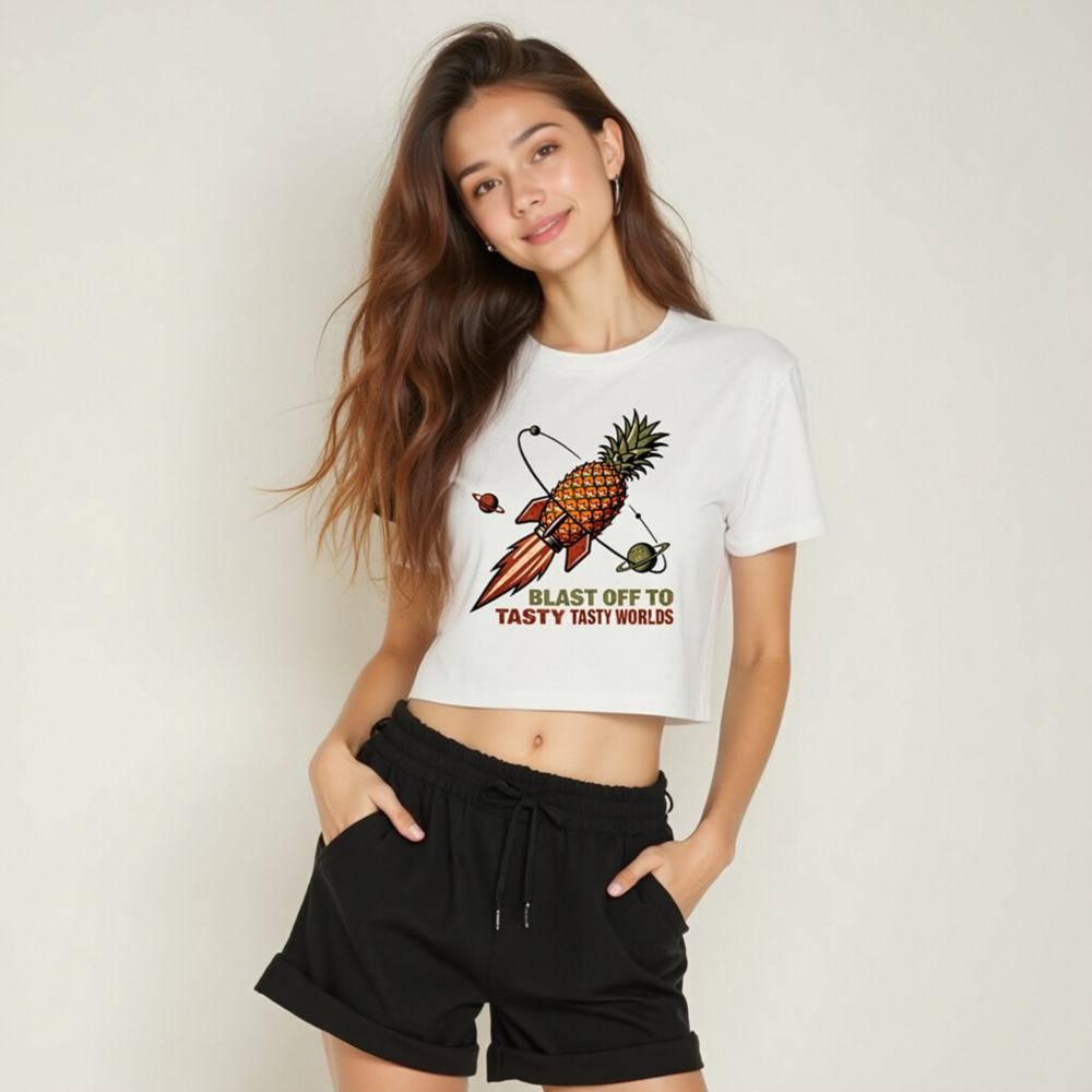 Women's Pineapple Rocket Crop Top - Blast Off to Tasty Tasty Worlds - Image 4