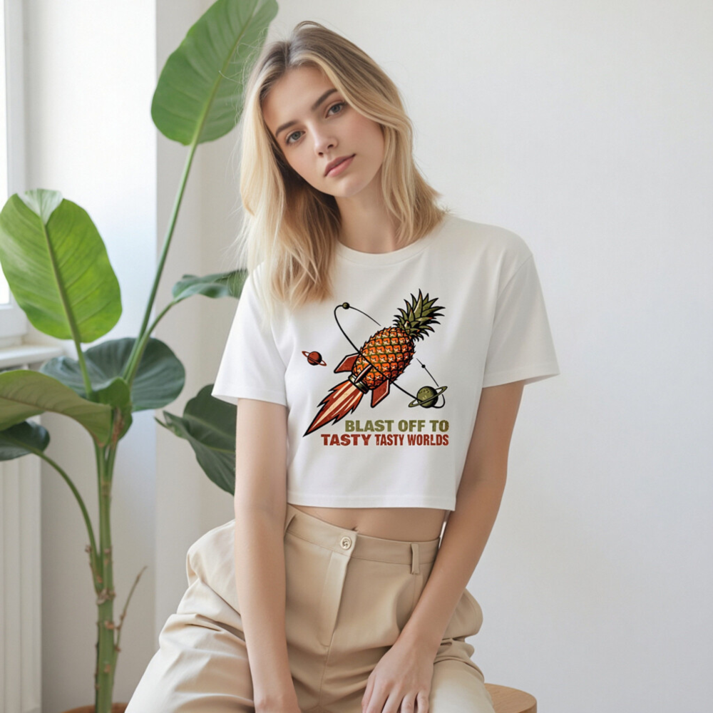 Women's Pineapple Rocket Crop Top - Blast Off to Tasty Tasty Worlds - Image 7