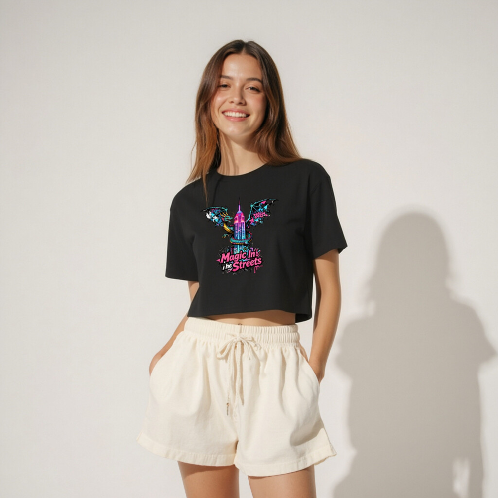 Women's Crop Top - Magic In The Streets Dragon & Empire State Building Design - Image 4