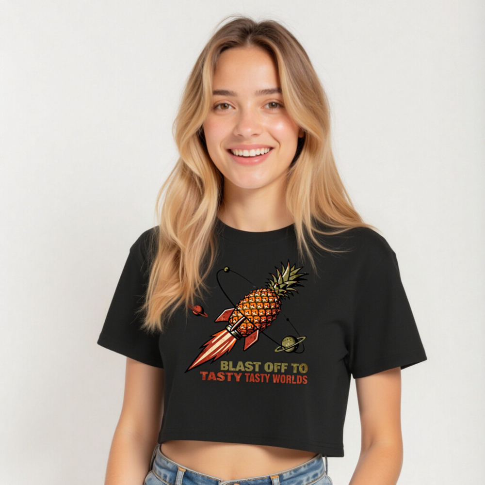 Pineapple Rocket Women's Crop Top - Blast Off to Tasty Tasty Worlds - Image 5