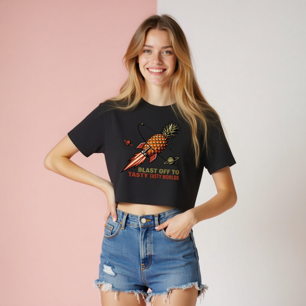 Pineapple Rocket Women's Crop Top - Blast Off to Tasty Tasty Worlds - Image 8