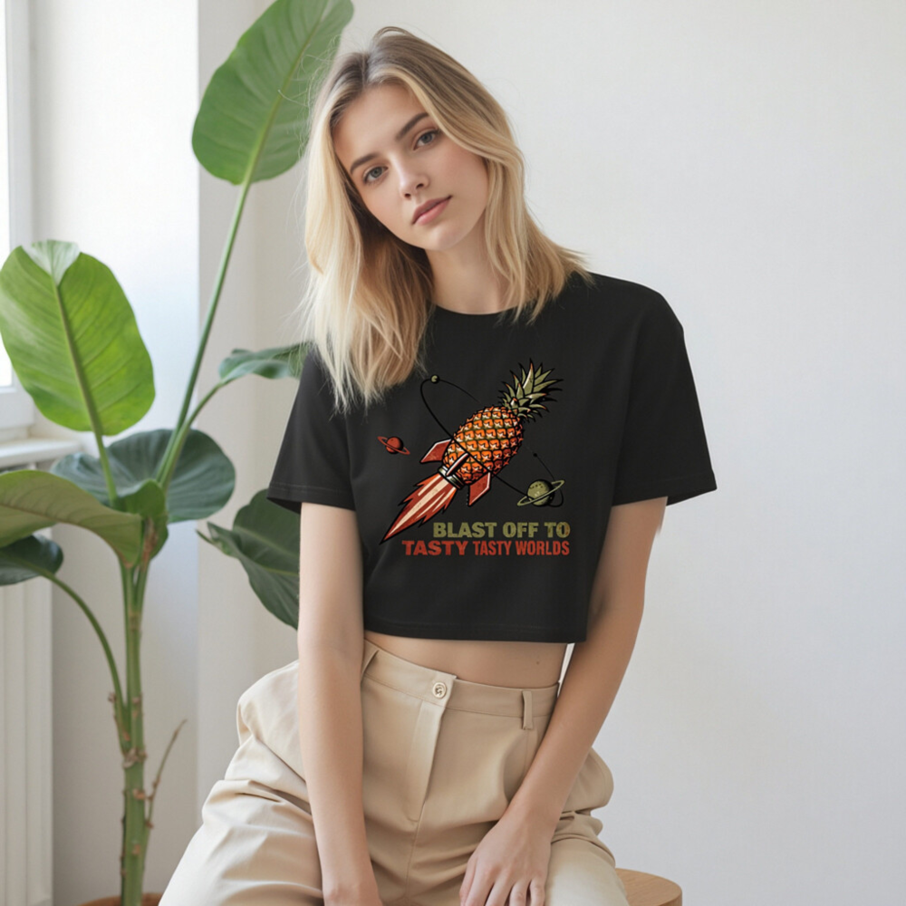 Pineapple Rocket Women's Crop Top - Blast Off to Tasty Tasty Worlds - Image 9
