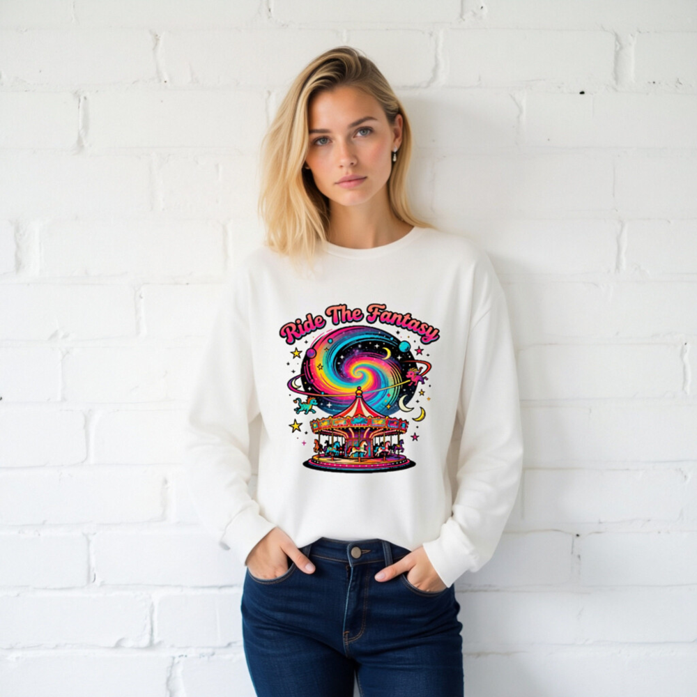 Ride The Fantasy Carousel Long Sleeve Tee - Unisex Cosmic Design - Image 2