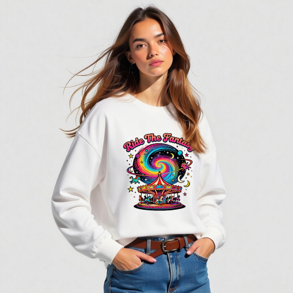 Ride The Fantasy Carousel Long Sleeve Tee - Unisex Cosmic Design - Image 4