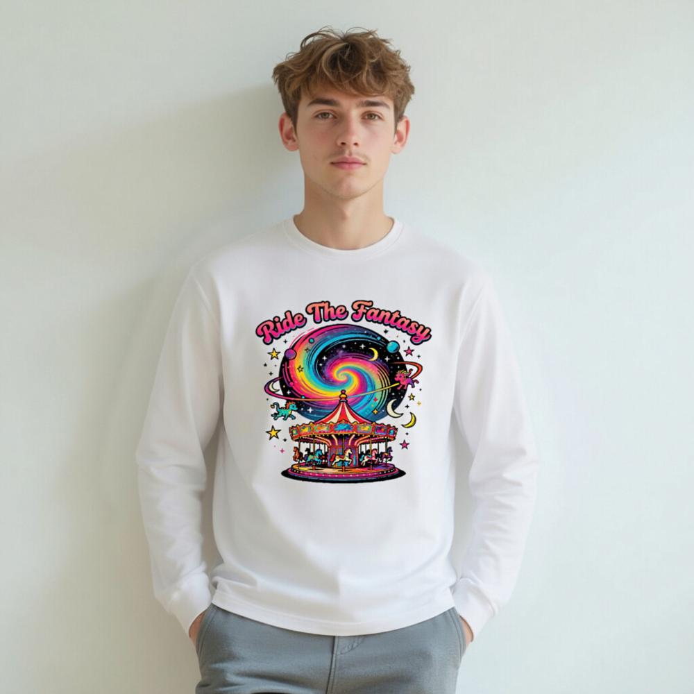 Ride The Fantasy Carousel Long Sleeve Tee - Unisex Cosmic Design - Image 5