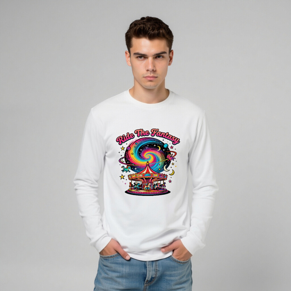 Ride The Fantasy Carousel Long Sleeve Tee - Unisex Cosmic Design - Image 8