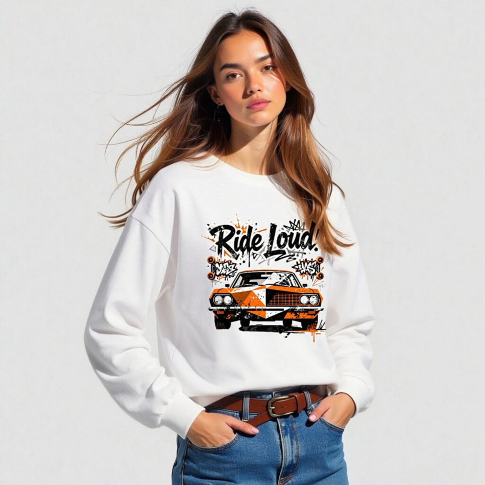 Ride Loud! Classic Car Long Sleeve Tee - Unisex Orange & Black Graphic - Image 4