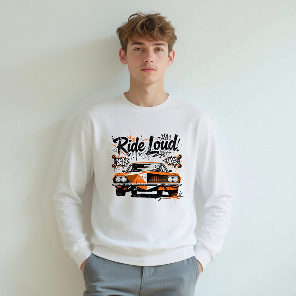Ride Loud! Classic Car Long Sleeve Tee - Unisex Orange & Black Graphic - Image 5