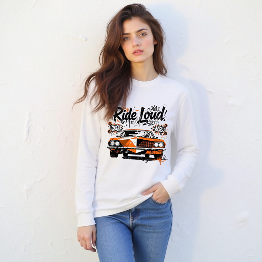 Ride Loud! Classic Car Long Sleeve Tee - Unisex Orange & Black Graphic - Image 6