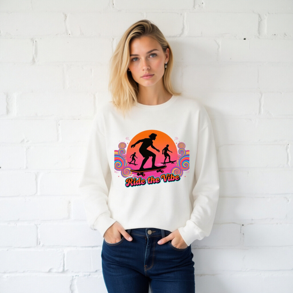 Ride the Vibe Long Sleeve Tee - Unisex Skateboard Graphic T-Shirt - Image 2
