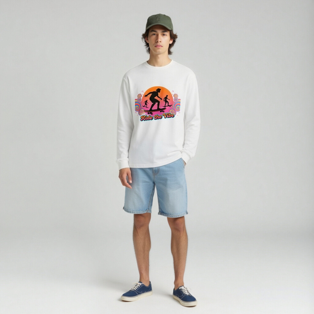 Ride the Vibe Long Sleeve Tee - Unisex Skateboard Graphic T-Shirt - Image 3