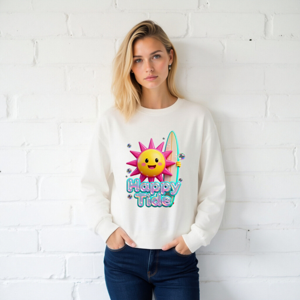 Happy Tide Sun Surf Long Sleeve Tee - Unisex Beach Graphic Shirt - Image 2