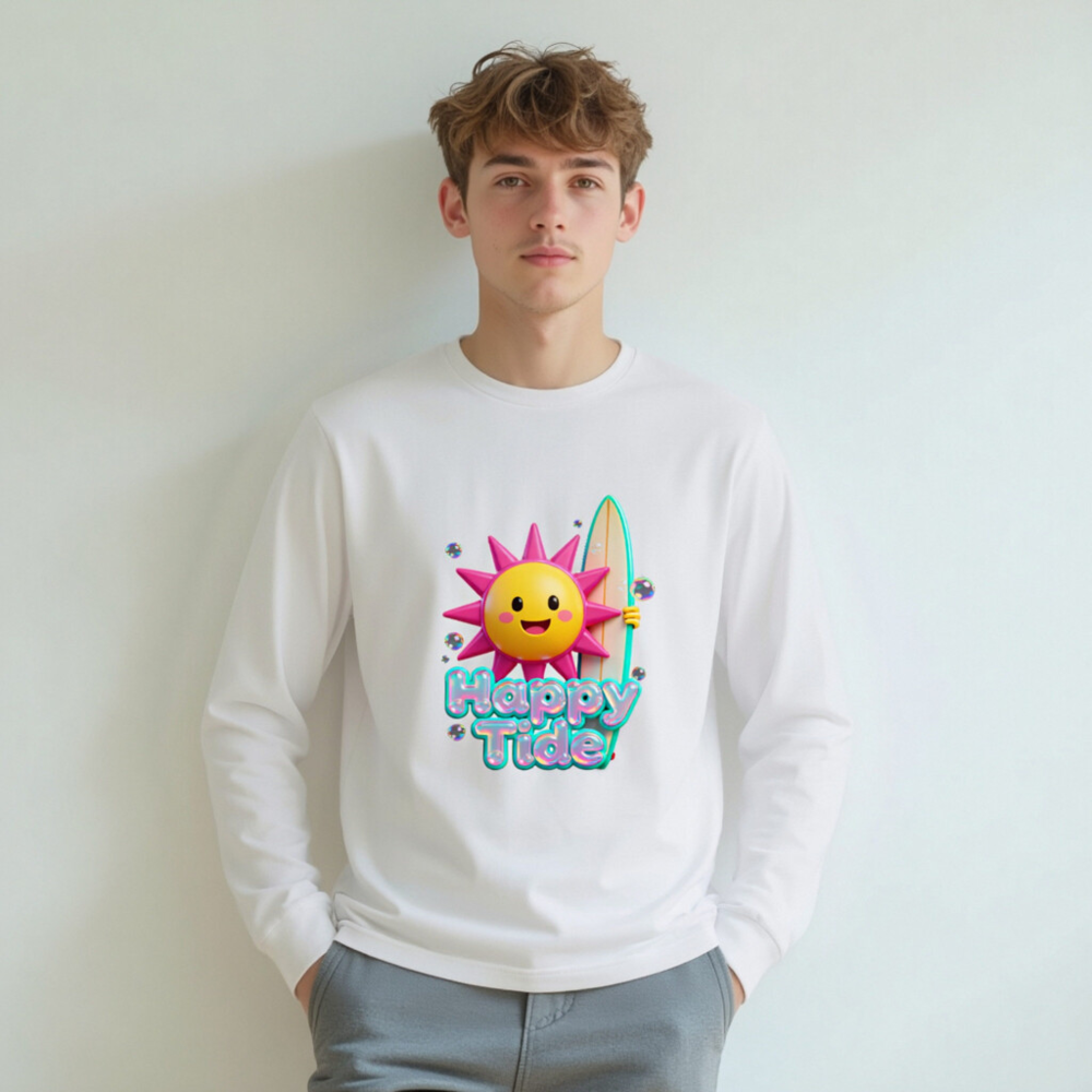 Happy Tide Sun Surf Long Sleeve Tee - Unisex Beach Graphic Shirt - Image 5