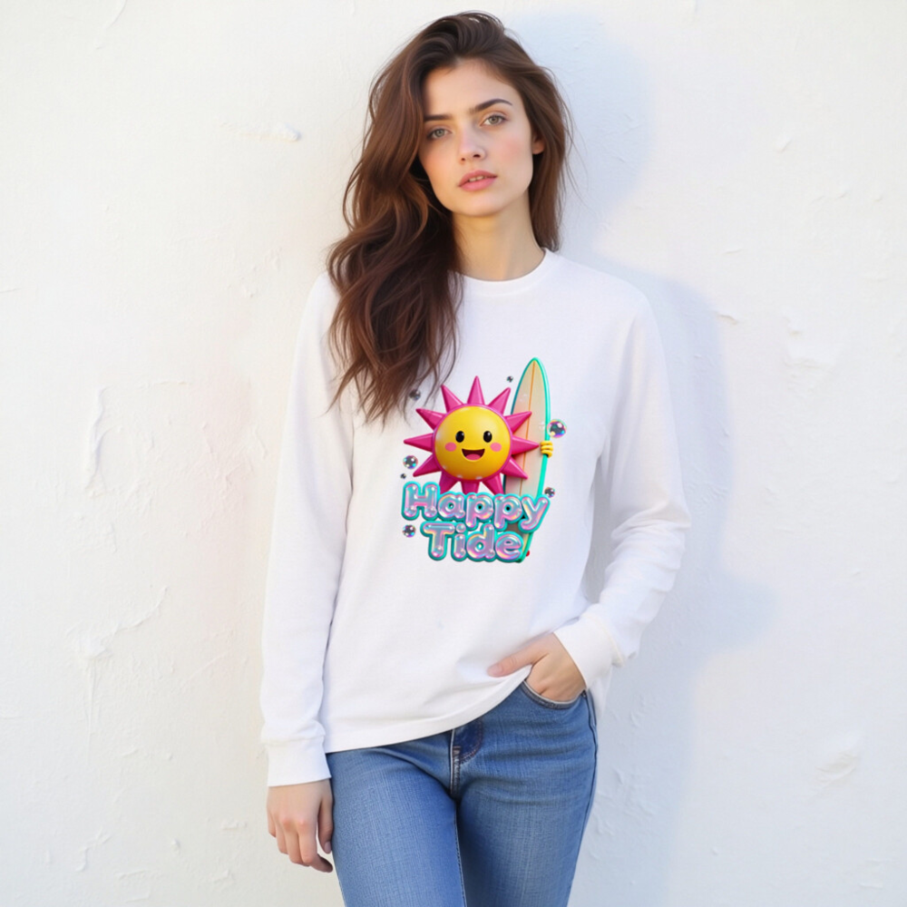 Happy Tide Sun Surf Long Sleeve Tee - Unisex Beach Graphic Shirt - Image 6
