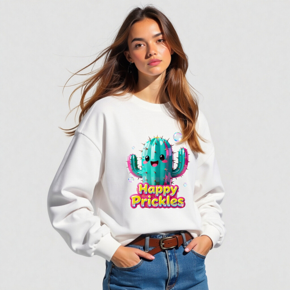 Happy Prickles Cactus Long Sleeve Tee - Unisex, Cute & Colorful - Image 4