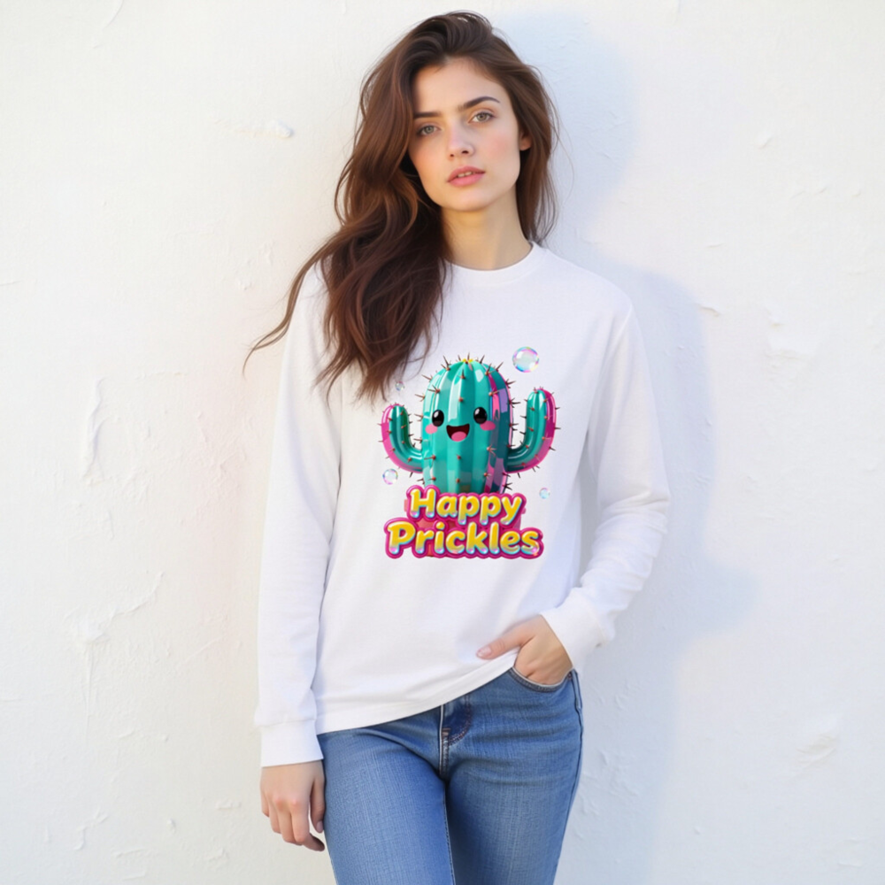 Happy Prickles Cactus Long Sleeve Tee - Unisex, Cute & Colorful - Image 6