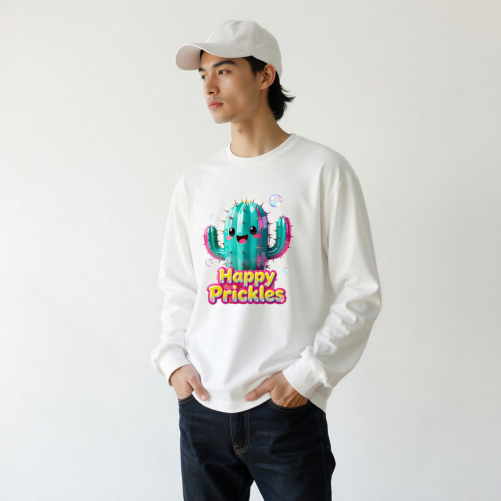 Happy Prickles Cactus Long Sleeve Tee - Unisex, Cute & Colorful - Image 9