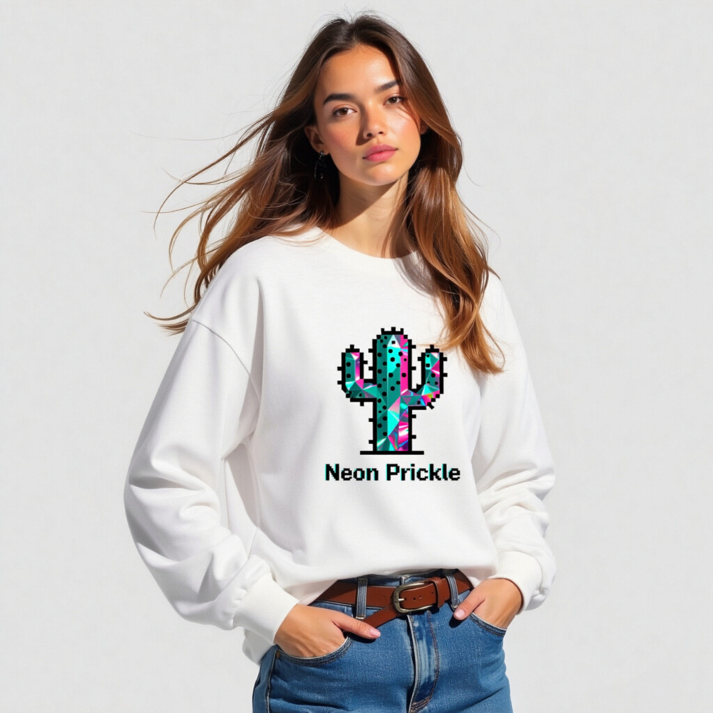 Neon Prickle Cactus Unisex Long Sleeve Tee - Vibrant Pixel Art Design - Image 4