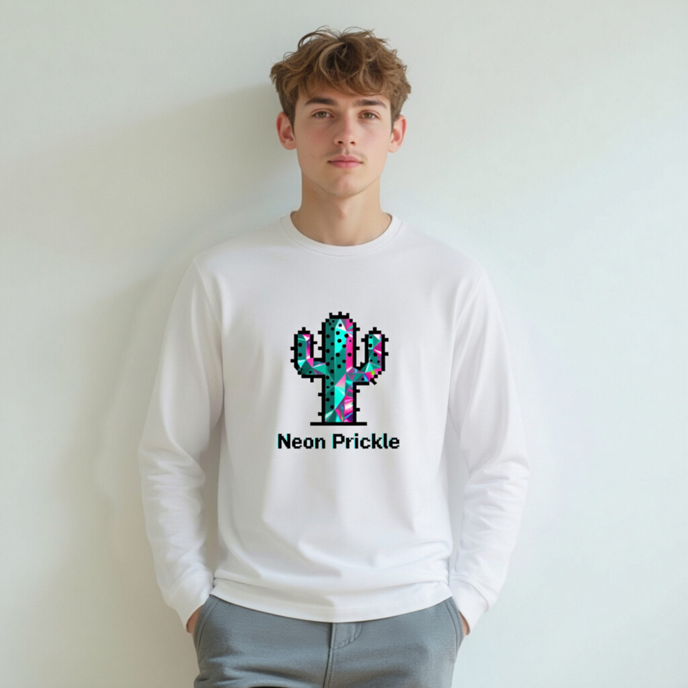 Neon Prickle Cactus Unisex Long Sleeve Tee - Vibrant Pixel Art Design - Image 5