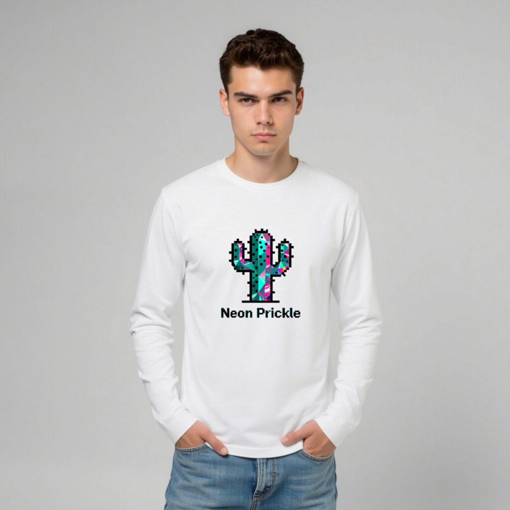 Neon Prickle Cactus Unisex Long Sleeve Tee - Vibrant Pixel Art Design - Image 8