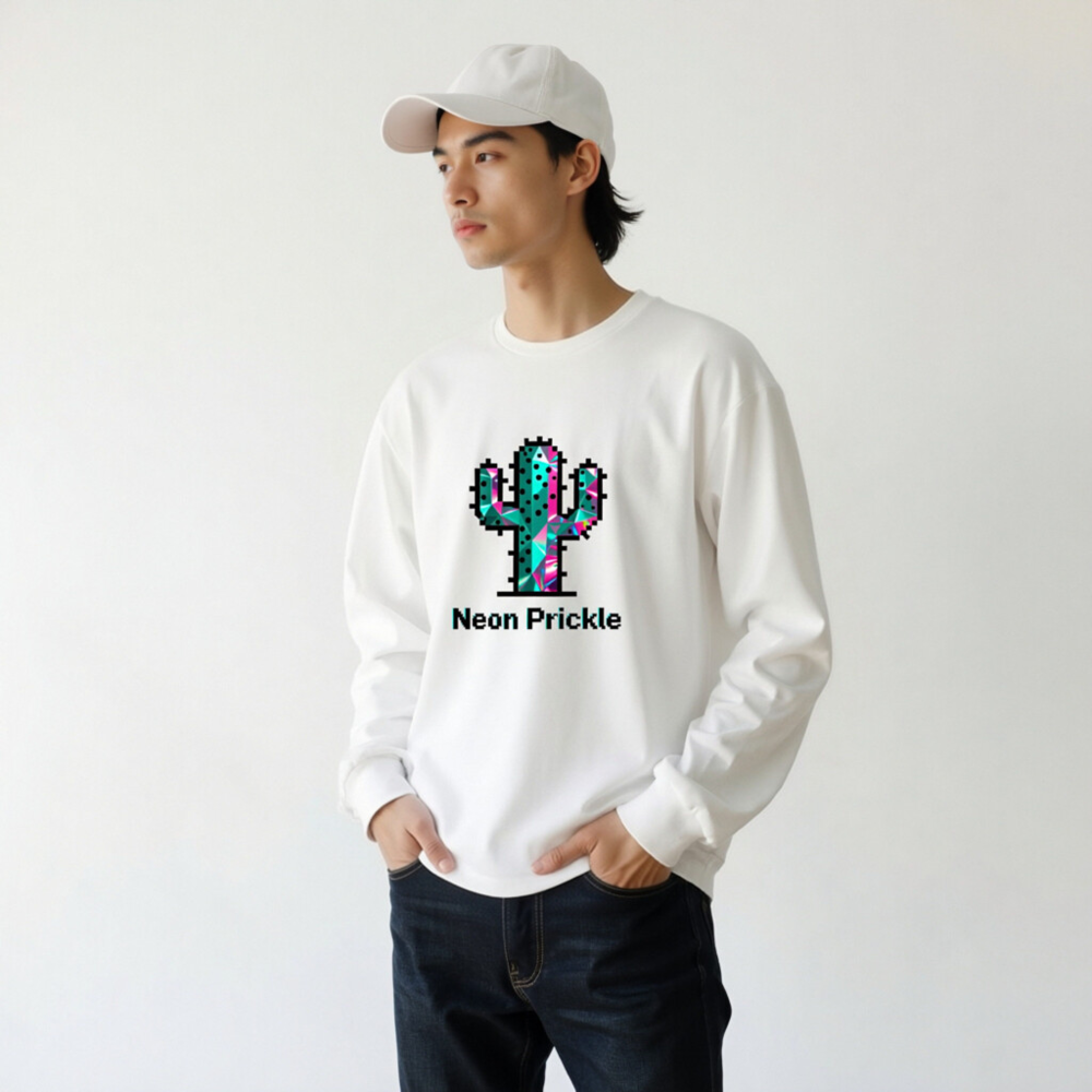 Neon Prickle Cactus Unisex Long Sleeve Tee - Vibrant Pixel Art Design - Image 9