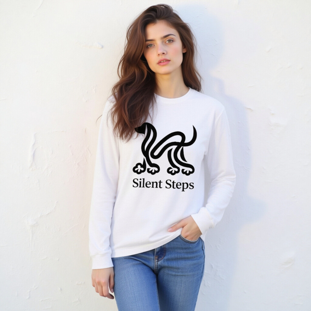 Silent Steps Unisex Long Sleeve Tee - Black Dog Graphic, Comfort Fit - Image 6