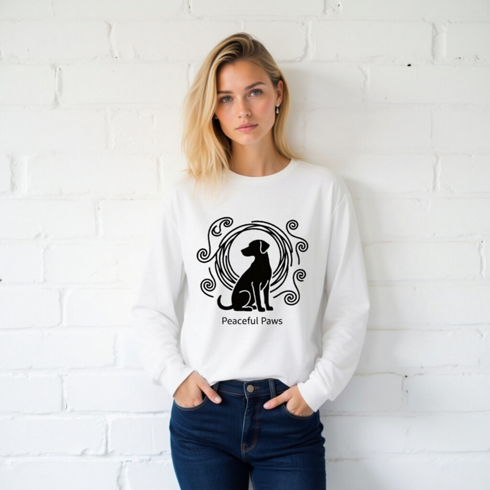 Peaceful Paws Unisex Long Sleeve Tee - Black Dog Design, Soft Comfort Fit - Image 2