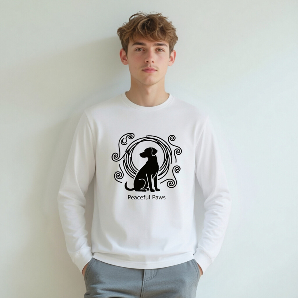 Peaceful Paws Unisex Long Sleeve Tee - Black Dog Design, Soft Comfort Fit - Image 5