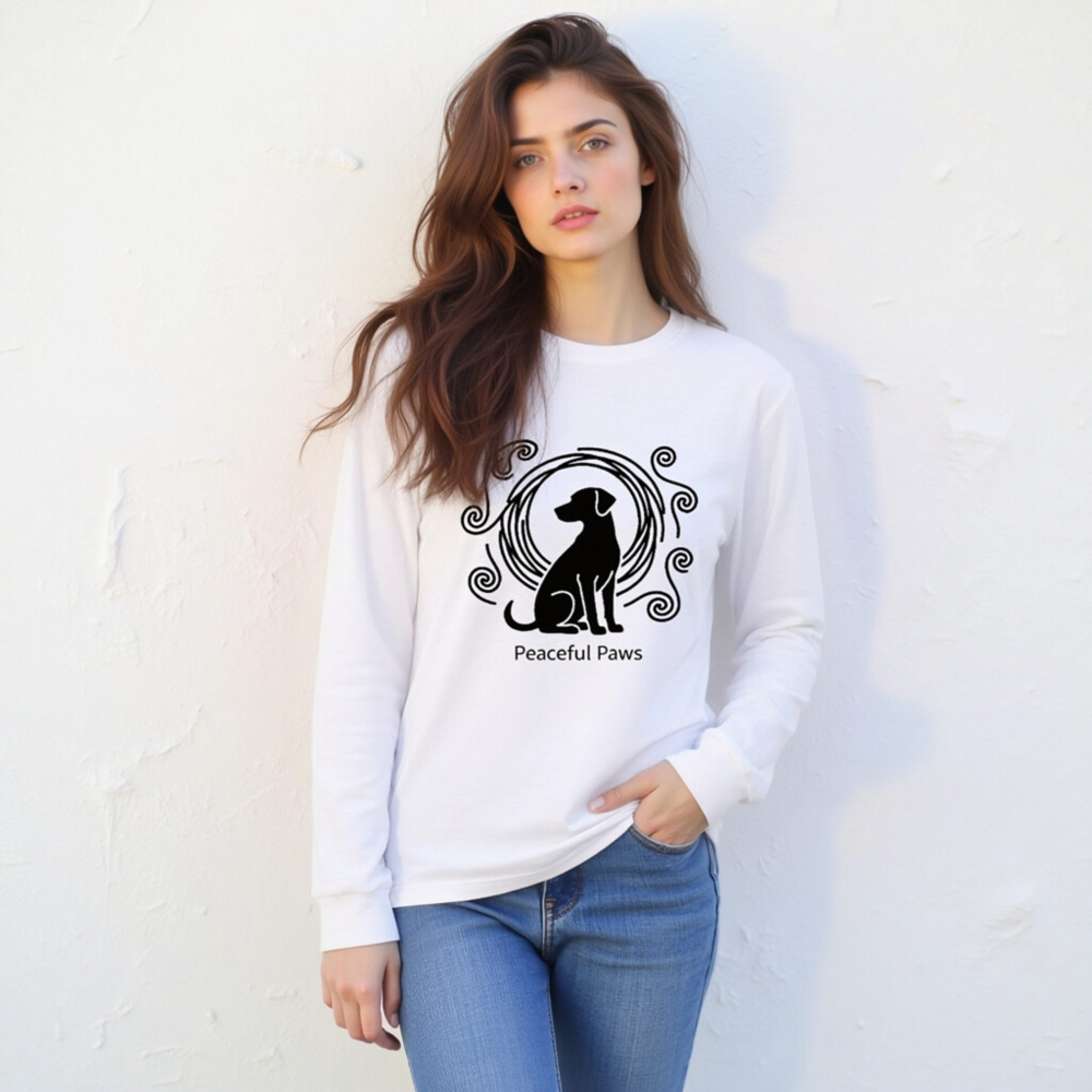 Peaceful Paws Unisex Long Sleeve Tee - Black Dog Design, Soft Comfort Fit - Image 6