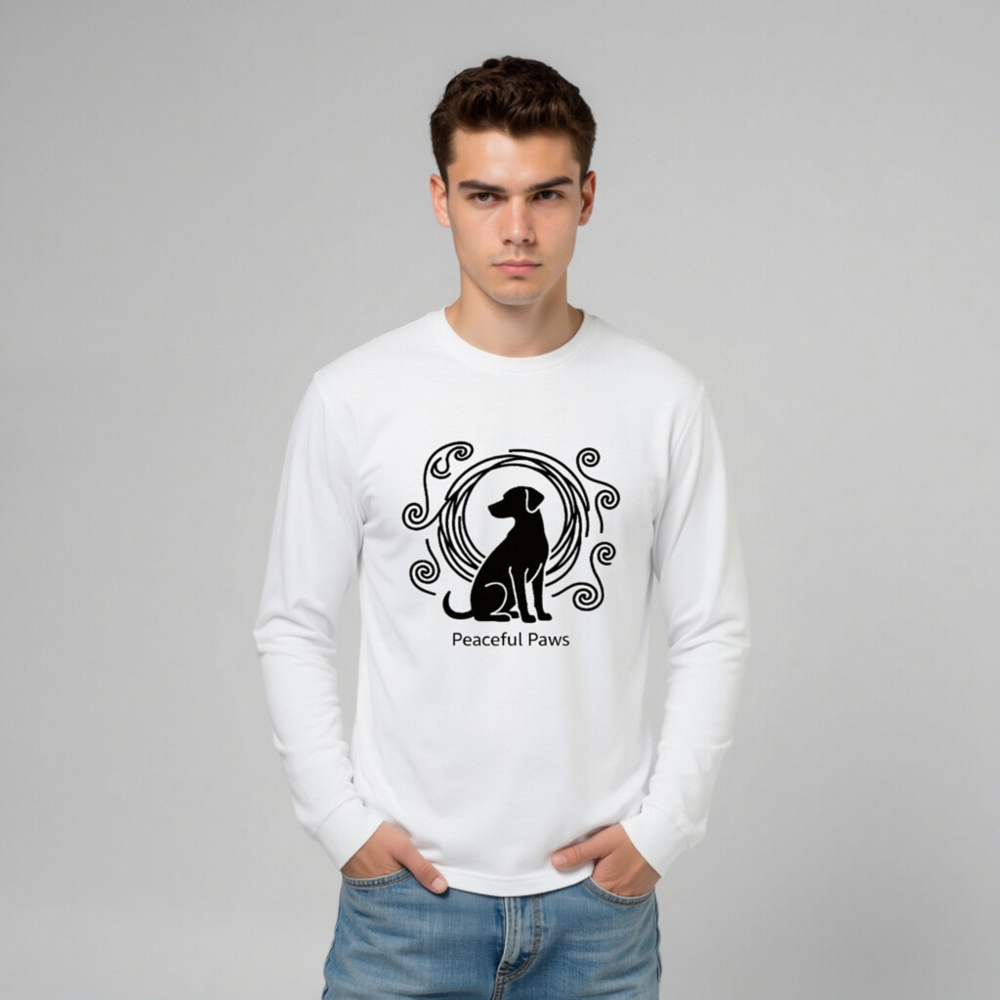 Peaceful Paws Unisex Long Sleeve Tee - Black Dog Design, Soft Comfort Fit - Image 8