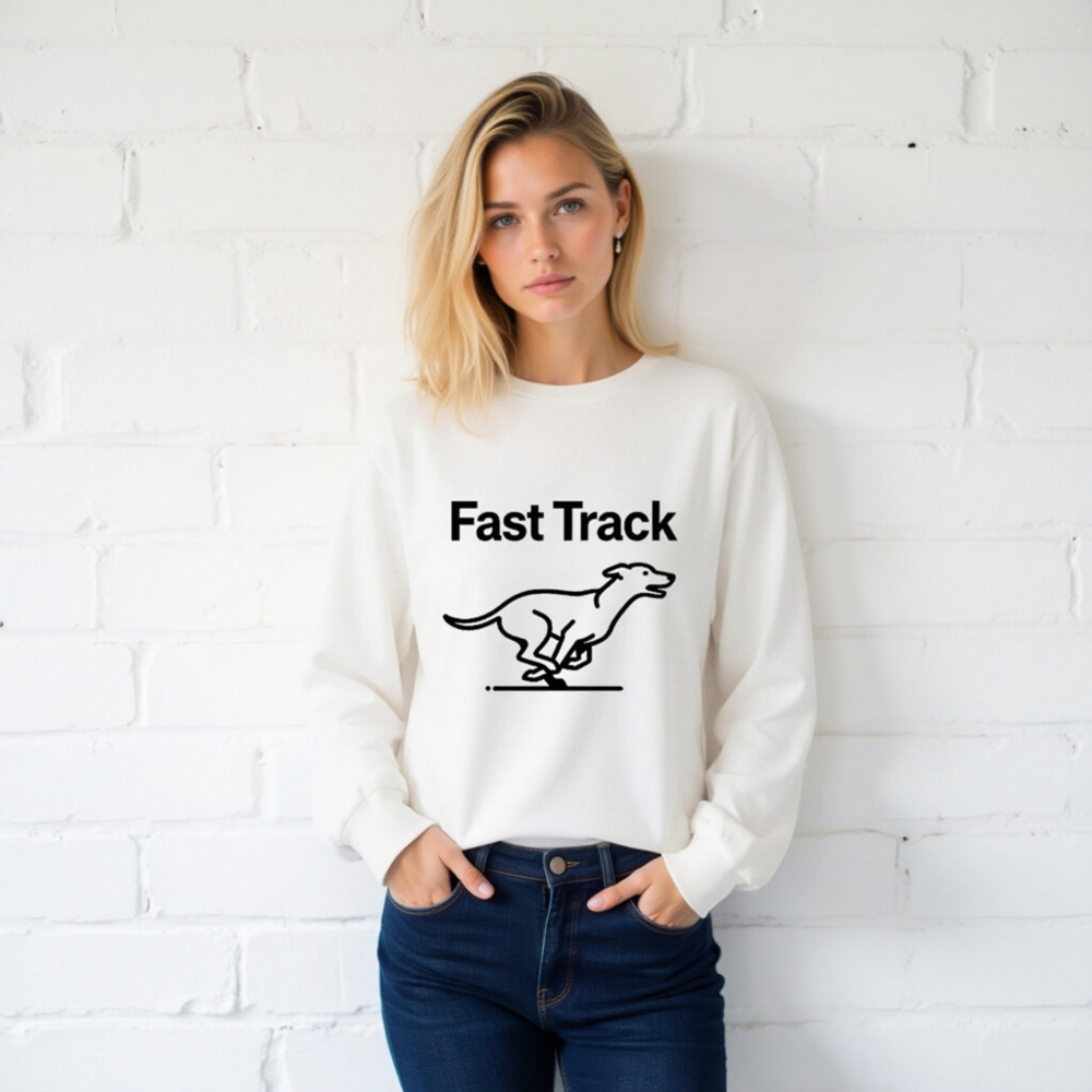 Fast Track Unisex Long Sleeve Tee - Black Dog Running Graphic, Comfortable Soft Fit - Image 2