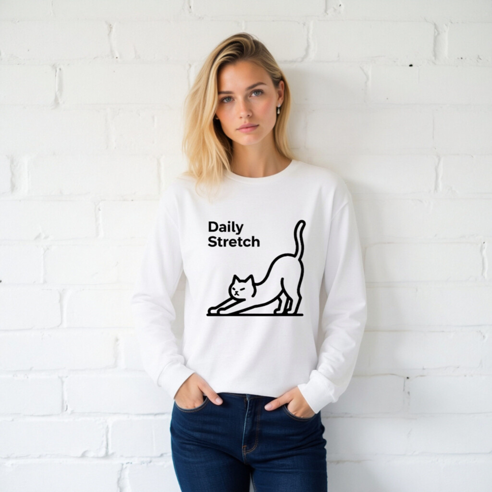 Daily Stretch Cat Long Sleeve Tee - Unisex, Soft Comfort Fit - Image 2