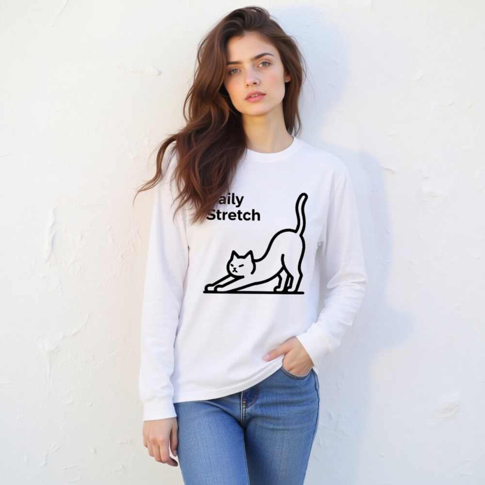 Daily Stretch Cat Long Sleeve Tee - Unisex, Soft Comfort Fit - Image 6