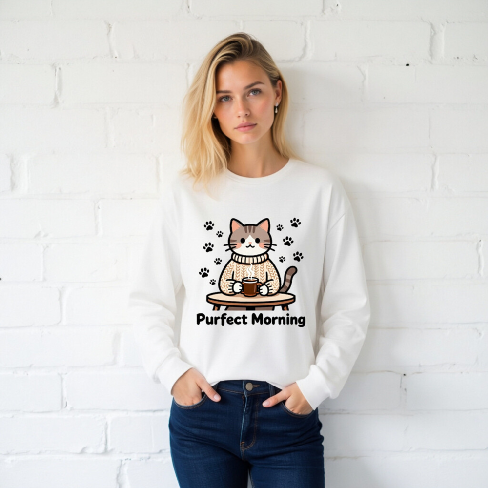Purfect Morning Cat Coffee Lover Unisex Long Sleeve Tee - Image 2