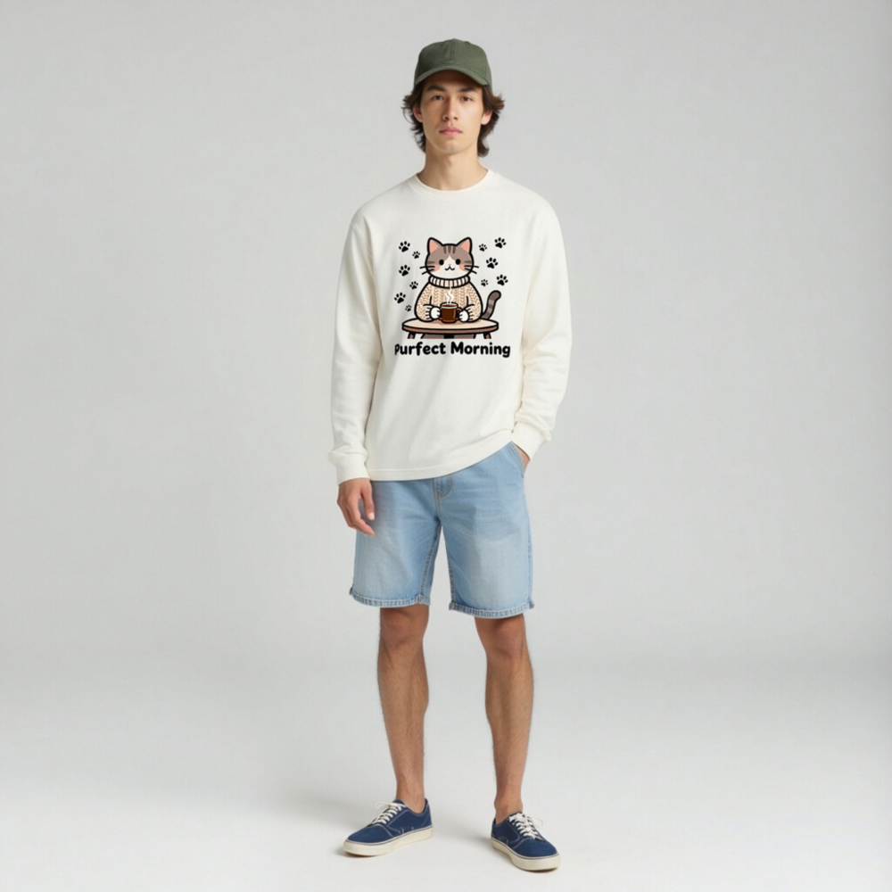 Purfect Morning Cat Coffee Lover Unisex Long Sleeve Tee - Image 3