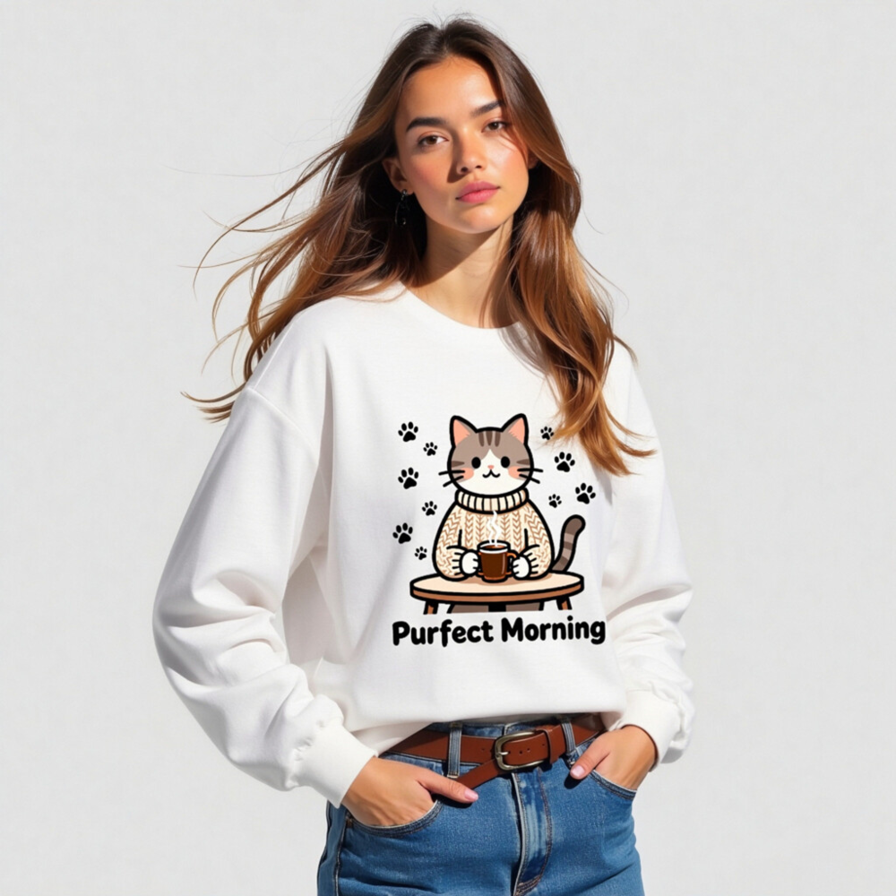 Purfect Morning Cat Coffee Lover Unisex Long Sleeve Tee - Image 4