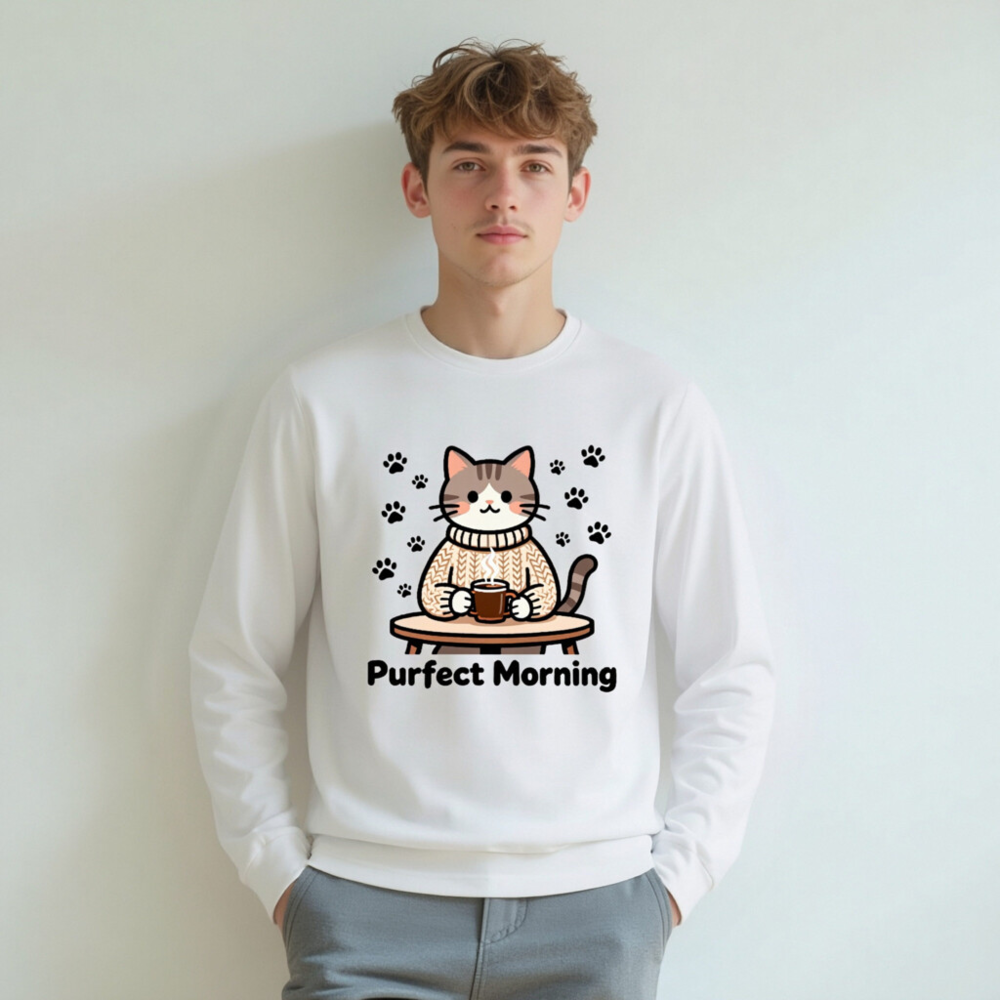 Purfect Morning Cat Coffee Lover Unisex Long Sleeve Tee - Image 5