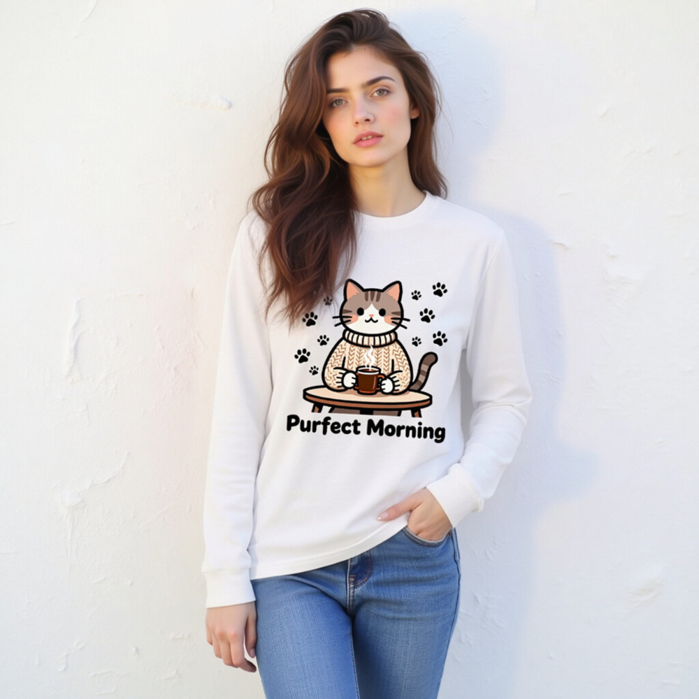 Purfect Morning Cat Coffee Lover Unisex Long Sleeve Tee - Image 6