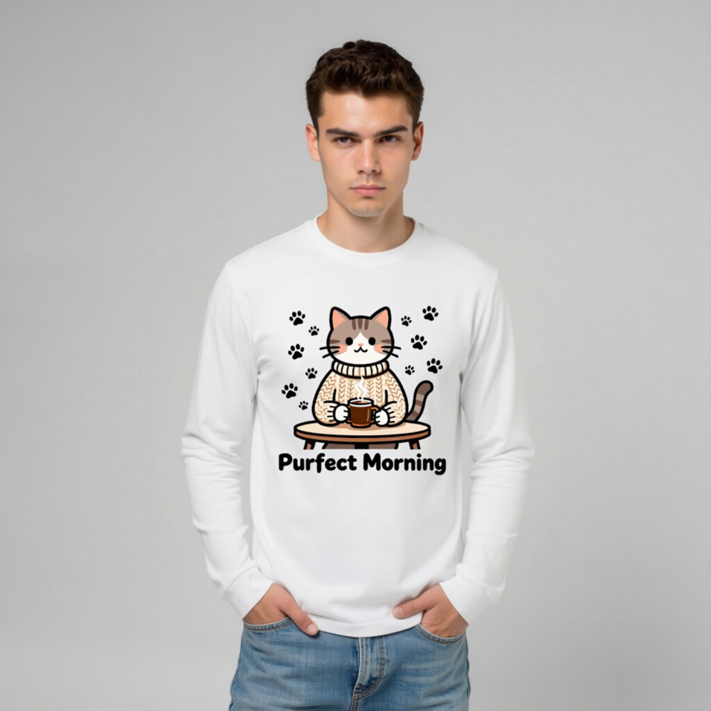 Purfect Morning Cat Coffee Lover Unisex Long Sleeve Tee - Image 8