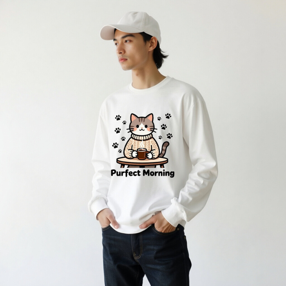 Purfect Morning Cat Coffee Lover Unisex Long Sleeve Tee - Image 9