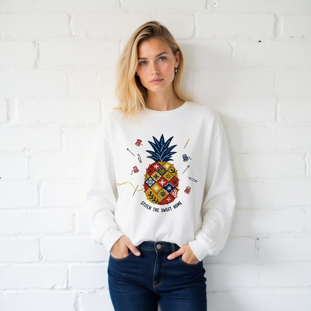 Stitch the Sweet Home Pineapple Patchwork Long Sleeve Tee - Unisex - Image 2
